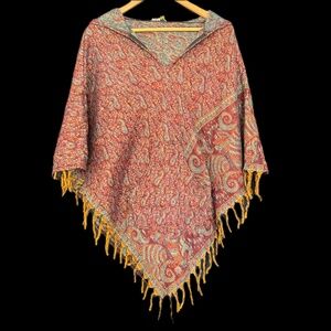 Wool Poncho with Hood & Pocket